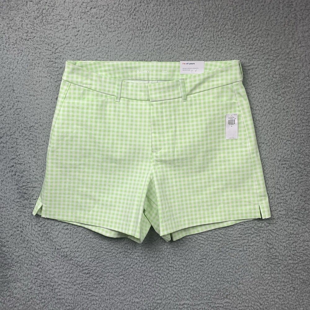 Old Navy Shorts Womens 12 Green Gingham Check Pixie Casual Cotton Blend